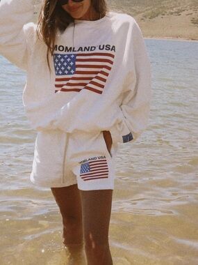 White Athletic Flag Shorts for Women